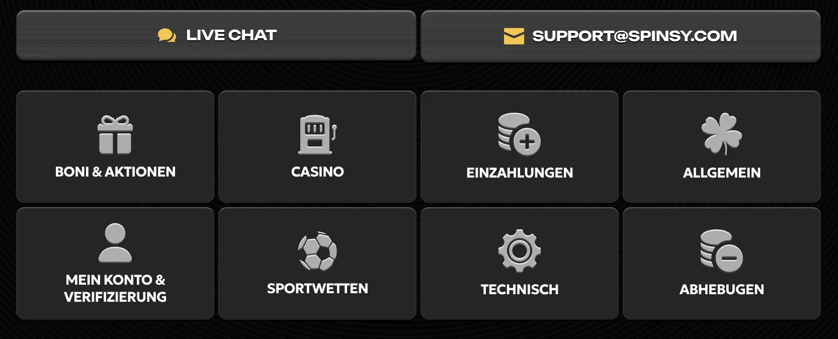 Spinsy Casino Hilfezentrum, Kundenservice und FAQ Support