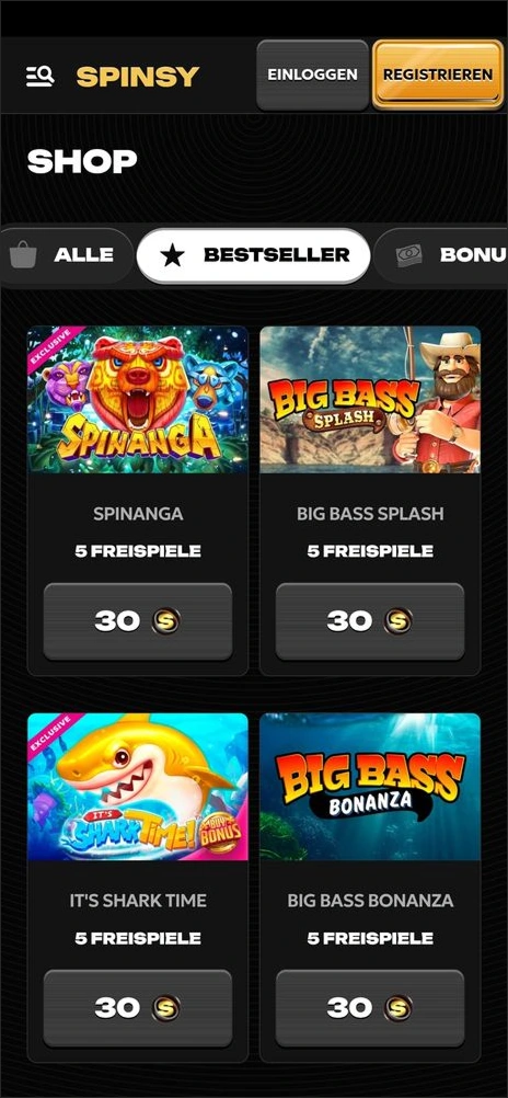 Bestseller im Spinsy Casino Shop