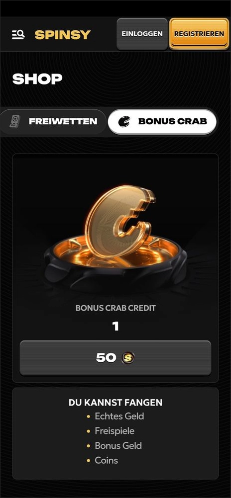 Bonus Crab Feature im Spinsy Shop