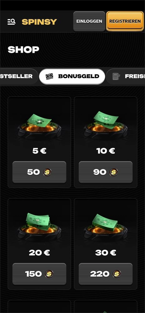 Bonusgeld im Spinsy Casino Shop