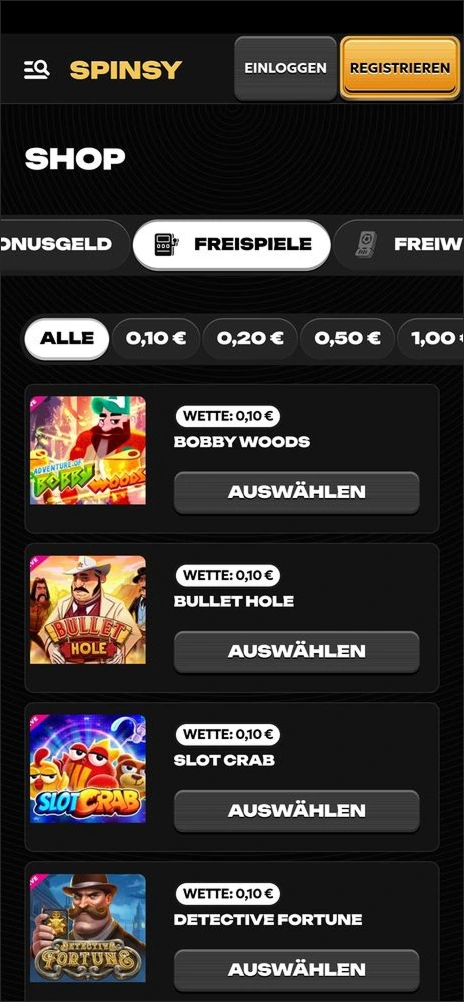 Freispiele im Spinsy Shop sichern