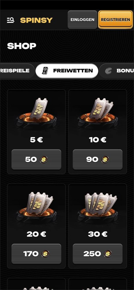 Frei-Wetten im Spinsy Casino erhalten