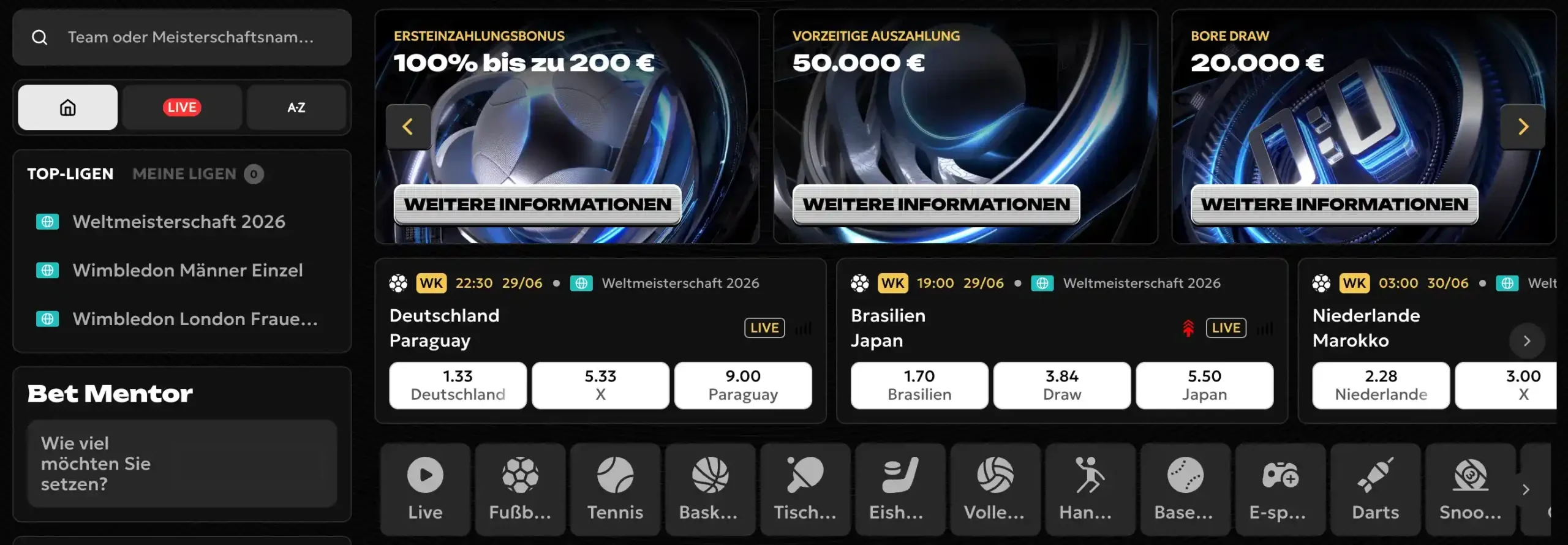 Spinsy Casino Sportwetten, Live-Wetten und Online Buchmacher